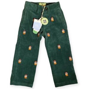 NWT Castaway Santa Stuck Chimney Embroidered Corduroy Green Hunter Christmas New